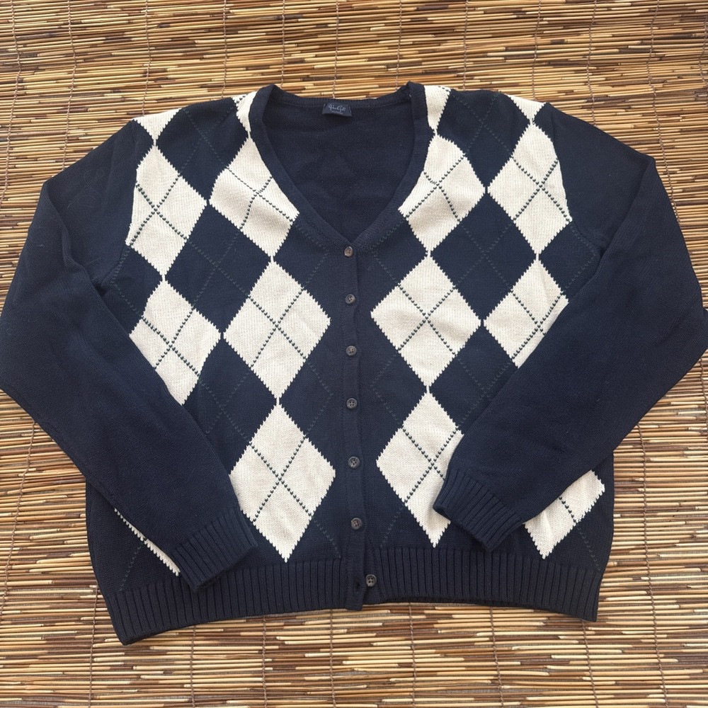 Brandy Melville John Galt Cardigan Sweater‎  Womens OSFM Argyle Knit Preppy Twee